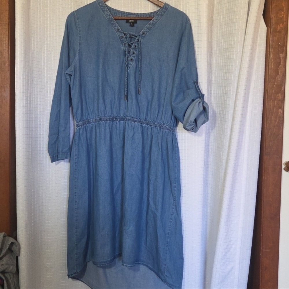 Mossimo Supply Co. Chambray Lace-Up High-Low Dress - Blue Size Large
